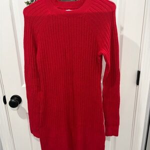Hollister Red Ribbed Long Sleeve Dress